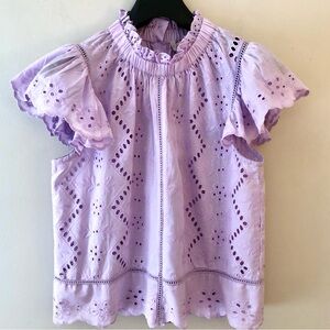 Lavender Eyelet Ruffle Sleeve Women's Top